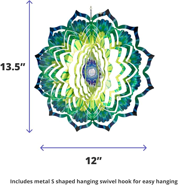 VP Home Emerald Mandala Kinetic Wind Spinner for Yard and Garden Wind Spinner Outdoor Metal Large Hanging Mandala Decor 3D Garden Art Wind Sculpture Spinners Kinetic Art Yard Decor Lawn Ornament