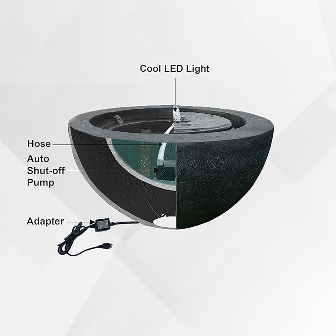 Xbrand 19.8" W Round Polyresin Indoor/Outdoor Sphere Water Bowl w/LED Light, Patio Water Fountain Decor, Dark Green, AMS3542-2