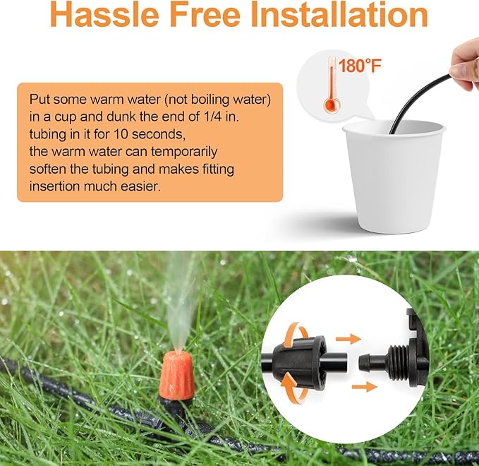 Three-Way Atomizing Nozzle for 1/4 inch Drip Irrigation Tubing, 30 Pcs Adjustable Micro Spray Irrigation Emitters with Anti-leak Lock Nut No Leak Barbed Emitter Fittings for Sprinkle System