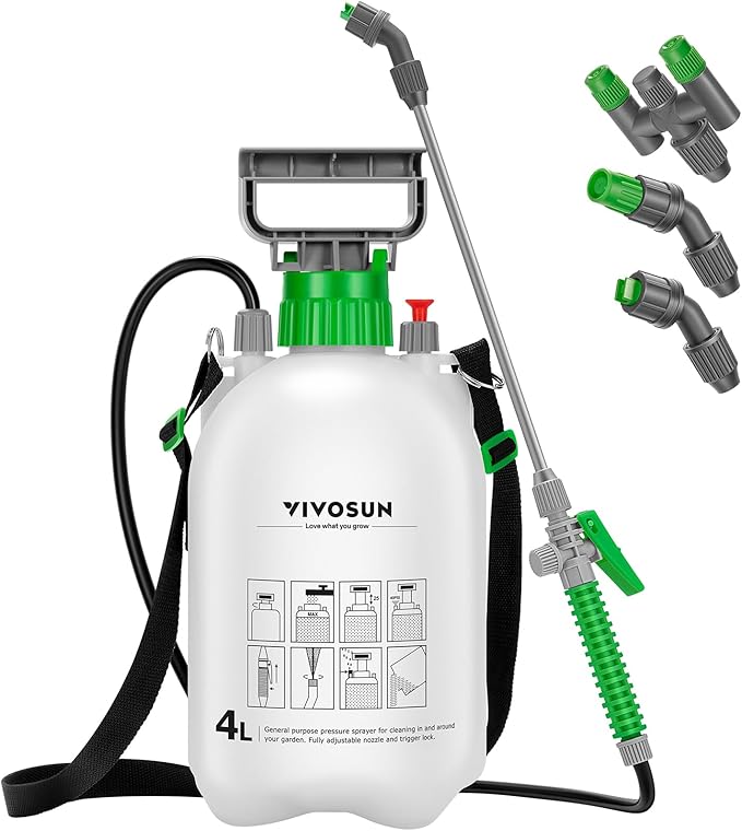 VIVOSUN Pump Sprayer 1 Gallon, Portable Water Spray Bottle in Lawn and Garden Yard, Weed Sprayer for Plants with 3 Nozzles, Adjustable Shoulder Strap, Pressure Relief Valve