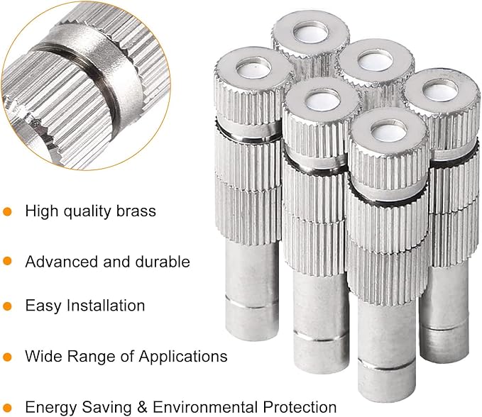 20pcs Brass Mister Nozzles, 6mm Misting Nozzles for Outdoor Cooling System, Landscaping, Air Humidification, Greenhouse Irrigation (with Filter, 0.006"/0.15mm Orifice)