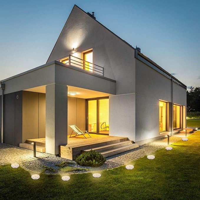 Solar Garden Lights Outdoor, 8 Packs Bright Solar Powered Ground Light with Updated 12 LEDs, Waterproof Disk Warm Flat Lights for Garden Patio Yard Deck Lawn Walkway Landscape Decor