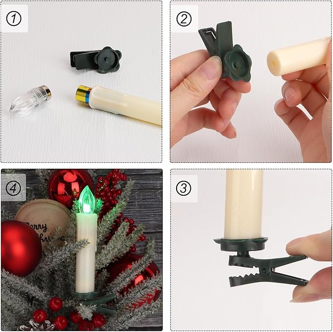 Colorful Christmas Tree Candle Lights Battery Powered Remote Control LED Taper Candles with Clips Electric Fake Candles for Halloween Garden Holiday Wedding Parties Decor (30 PCS,Colorful)