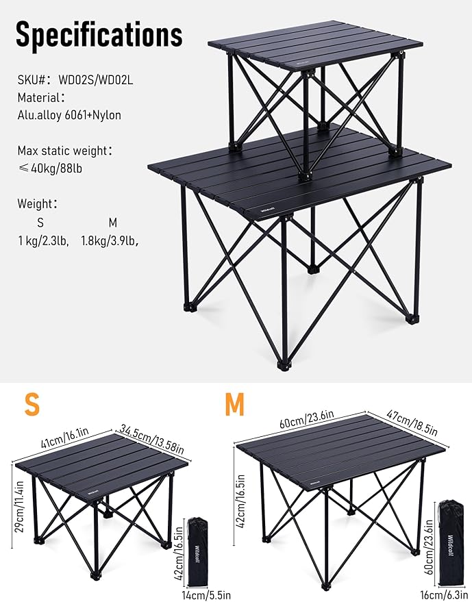 WildCall Ultralight Camping Table, Compact Aluminum Folding Beach Table with Carry Bag for Outdoor, Picnic BBQs, and Cooking