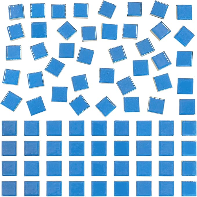 100 Pieces Ceramic Mosaic Tiles - 3/5" Square Shapes - Stained Ceramic Tiles Supplies for Crafts - Beginner Mosaic Project - Stepping Stones & Birdhouse Decor - Blue