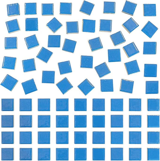 100 Pieces Ceramic Mosaic Tiles - 3/5" Square Shapes - Stained Ceramic Tiles Supplies for Crafts - Beginner Mosaic Project - Stepping Stones & Birdhouse Decor - Blue