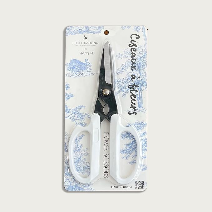 LITTLE DARLING White Korean Flower Scissors Pruning Shear Gardening Trimming Sharp Blade Floral Shears With Non-Slip Comfortable Grip