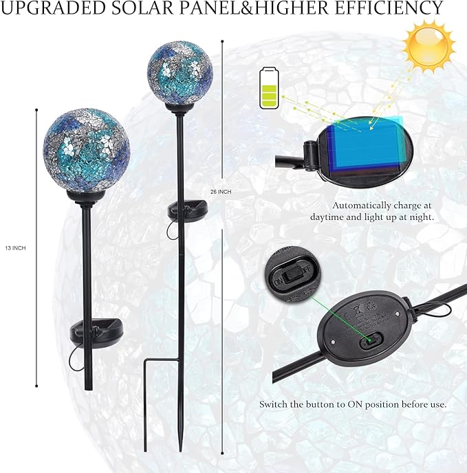 VCUTEKA Mosaic Solar Light, Solar Garden Decorative Lights Outdoor Waterproof LED Pathway Stake Light for Landscape Patio Yard Deck Walkway Decoration, 2 Pack