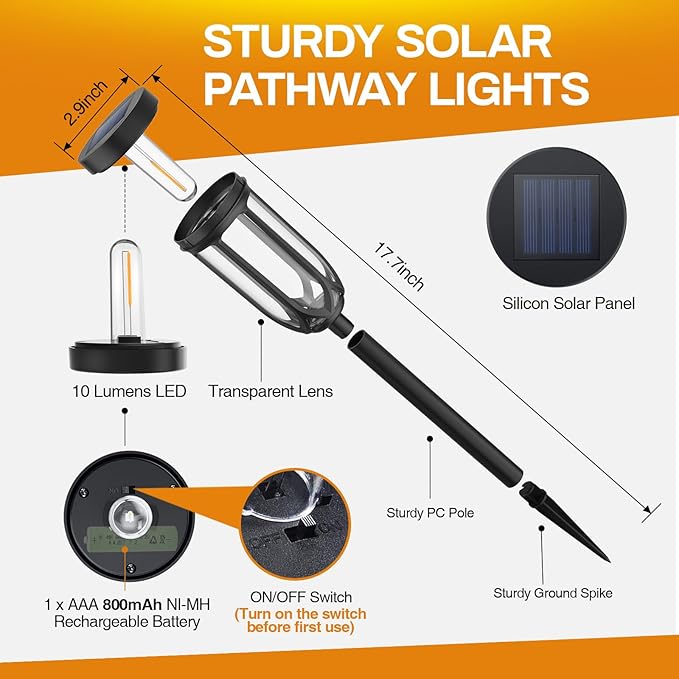 Solar Pathway Lights Outdoor 8 Pack, Solar Lights Outdoor Waterproof IP65, Bright Auto On/Off Driveway Patio Light, LED Solar Garden Lights Landscape Lighting for Walkway Lawn Yard