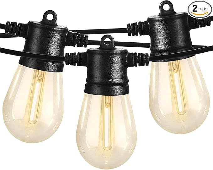 SUNTHIN Outdoor String Lights, 2 Pack 96FT Patio Lights with LED Shatterproof Bulbs, Hanging for Outside, Garden, Backyard, Deck, Porch, Fence, Bistro, Pool, Party