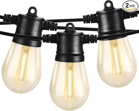 SUNTHIN Outdoor String Lights, 2 Pack 96FT Patio Lights with LED Shatterproof Bulbs, Hanging for Outside, Garden, Backyard, Deck, Porch, Fence, Bistro, Pool, Party