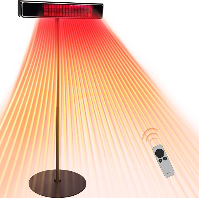 EAST OAK 1500W Electric Patio Heater, Indoor/Outdoor Standing Heater with Nano Glass-Ceramic, Fast Heat, Waterproof, 3 Modes, 24H Timer, Safety Tip-Over & Overheat Protection