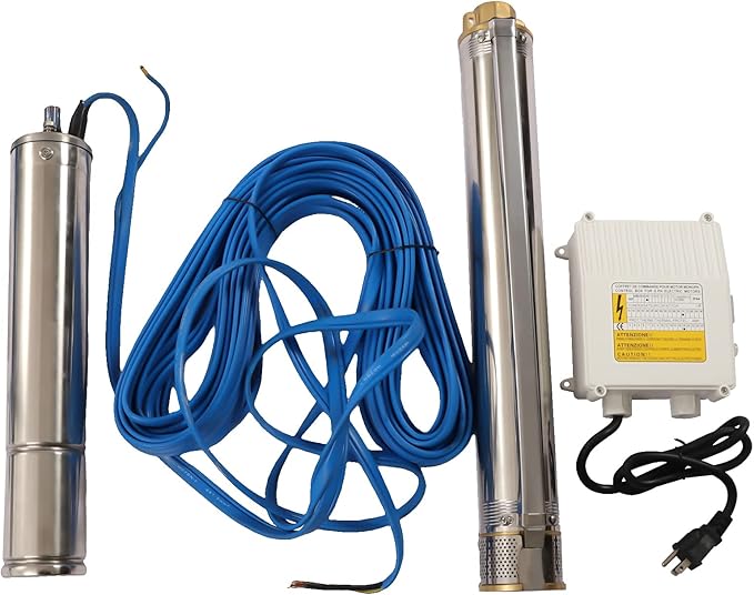 Deep Well Submersible Pump AC 110V 550W Electric Submersible Water Pump, 16 GPM Flow, 295ft Lift, Farm Ranch Irrigation Submersible Bore Hole Deep Well Pump 3420 RPM