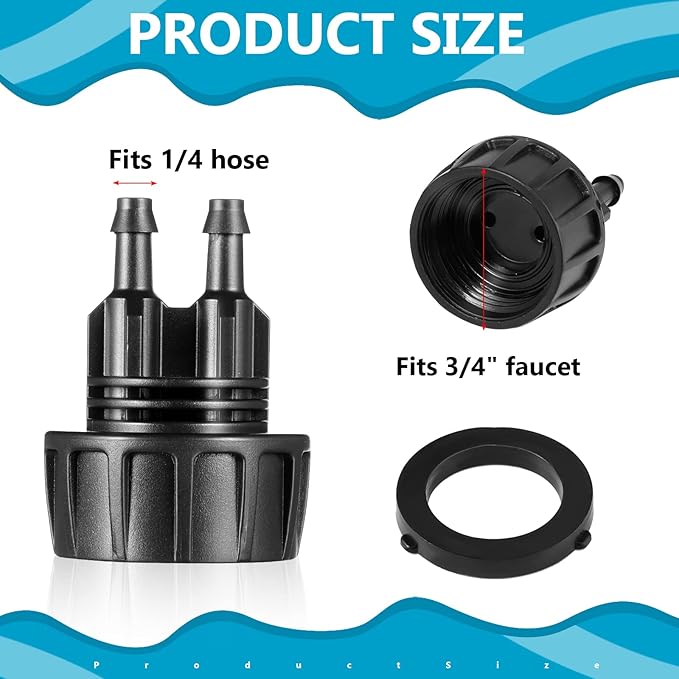 Retisee 12 Pcs 1/4 Inch Drip Irrigation Hose Connectors to 3/4 Inch Garden Faucet Adapter Drip Irrigation System Convert 3/4 to 1/4 Drip Hose Fittings with 12 Washers for Garden Irrigation