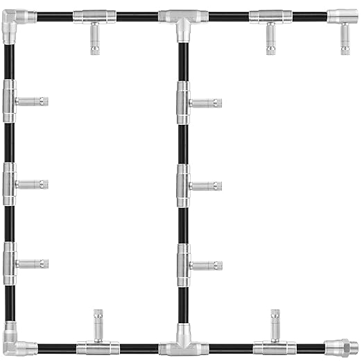 Mornajina 27Pcs Slip-Lock Misting Nozzle Tees with Slip Connector for 3/8 inch Drip Irrigation Tubing Kit, Including 11pcs Mister Nozzles Orifice 0.016", 16pcs 3/8" Brass Slip Connector, High Pressure