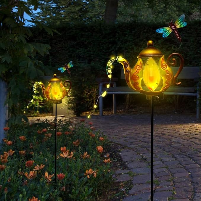2 Pack Pathway Lights Solar Powered, Metal Solar Lights Outdoor Decorative Yard Ornaments Waterproof Landscape Lighting for Garden, Porch Decor - Yellow