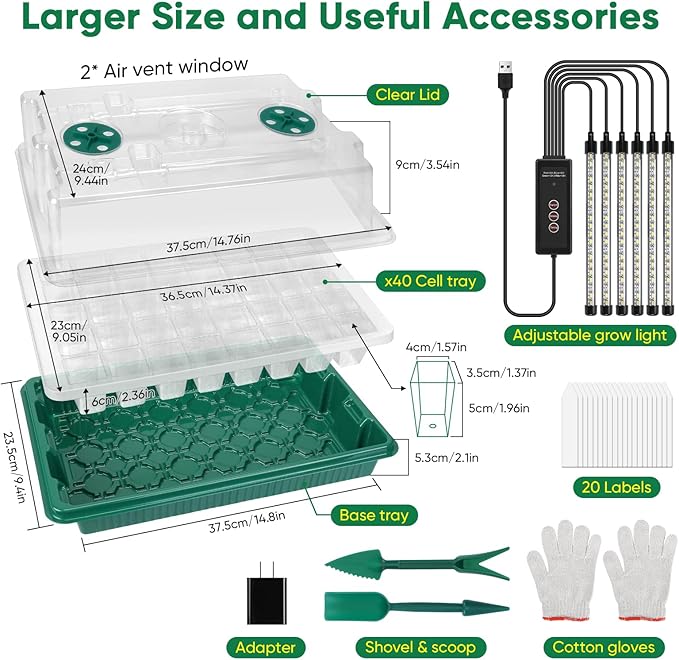 Seed Starter Tray with Grow Light,3 Pack 120 Cells Seedling Tray with Humidity Dome/Indoor Grow Kit for Deep-Rooted Seedlings,Adjustable/Timed Light Plant Starter Set
