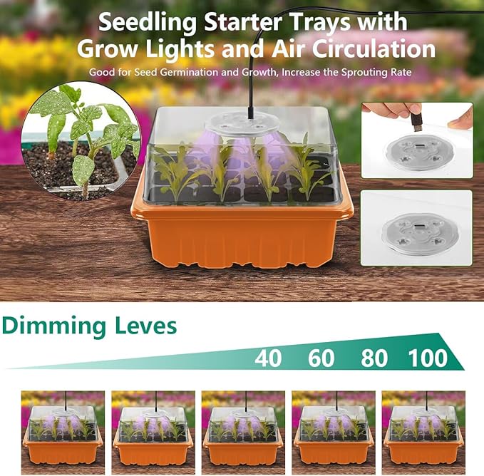 Seed Starter Tray with LED Light, 6 Pack 72 Cells Plant Grow Kit with Adjustable Humidity Vent for Mini Greenhouse Garden Germination,Bonsai Seedlings Starting Growing