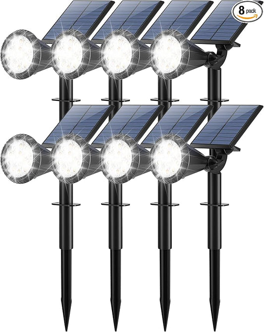Solar Lights Outdoor Waterproof IP65 180° Adjustable Solar Powered Landscape Spot Lights for Yard 4 Lighting Modes Spotlights for Pathway Garden Outside Wall Pool Porch (8 Pack, Cool White)