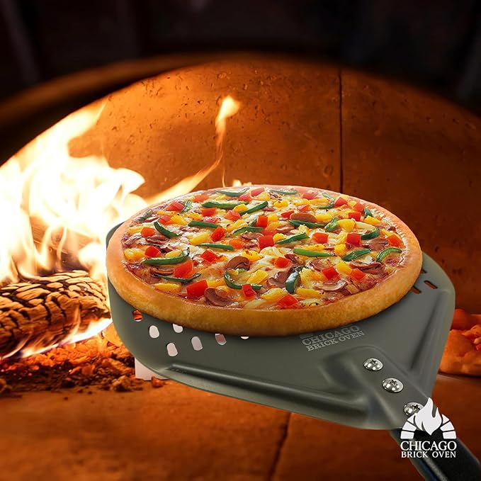 Perforated Pizza Peel - 12"x15" Anodized Aluminum Pizza Steel, 32" Handle, 47" Overall Length - Ideal Pizza Turning Peel for Pizza Oven, Brick Oven, Baking Bread