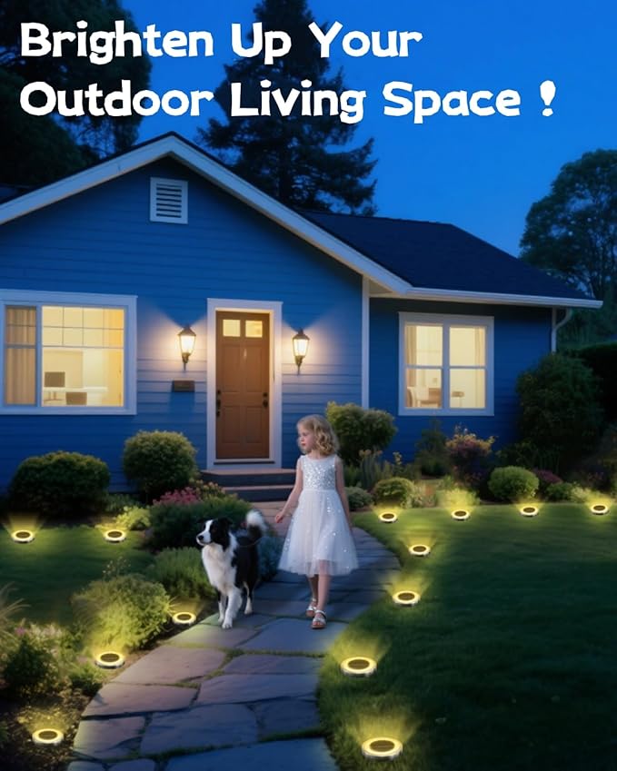 Mini Solar Ground Lights Outdoor 24 Pack Waterproof Upgraded Anti-Rust Solar Flat Garden Lights Stainless Steel Solor Powered Disc Landscape Light for Pathway Walkway Yard Lawn Patio-Warm White