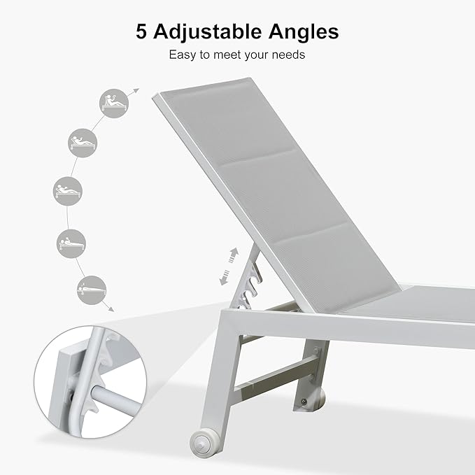 PURPLE LEAF Outdoor Chaise Lounge Set Oversize Adjustable Sunbathing Recliner Extra Wide Lounge Chairs with Side Table for Poolside Beach Outside Patio Aluminum Chaise Lounger Cream 2 Sets