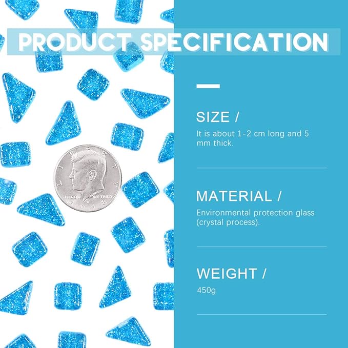 Swpeet 1 Pound Seablue Shine Crystal Series Mosaic Tiles Assortment Kit, Square and Triangle Genuine Mosaic Tiles Glitter Crystal Mosaic Perfect for Home Decoration Crafts - Mosaic Tiles V