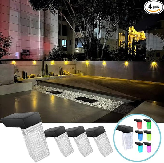 [4-pack] Outdoor solar lights, waterproof induction stair step lights, IP65 waterproof, automatically light up at dark, suitable for stairs, garden fences, flower bed decorations and terraces