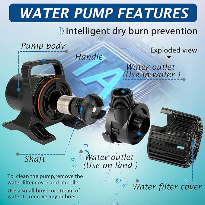 WaterRebirth (5700GPH-305W, UL listed) High Flow Large Fountain Submersible Water Pond Sump Pump Aquarium Electric Waterfall Pump Outdoor PS-5700
