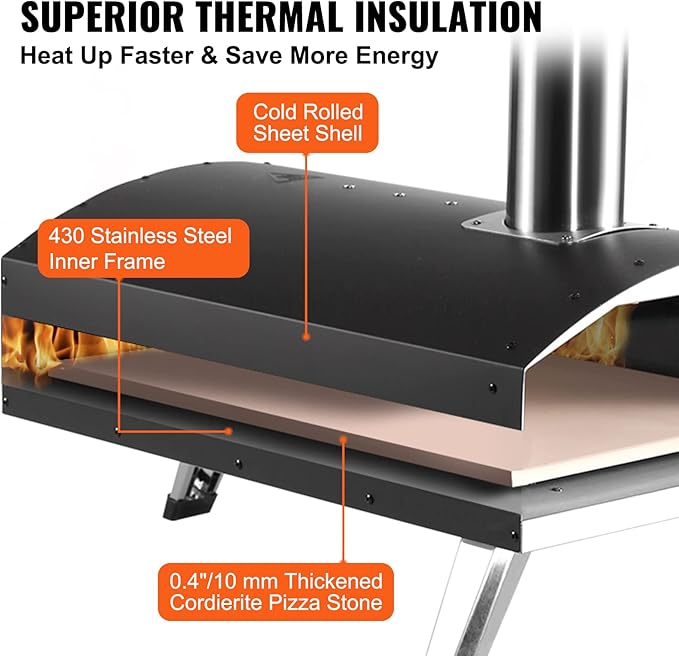 VEVOR Outdoor Pizza Oven, 12-inch Wood Fire Pizza Ovens, Pellet and Charcoal Pizza Maker Outside with Cordierite Stone, Portable Pizza Oven for Backyard Camping, Waterproof Carry Bag, Shovel, Black
