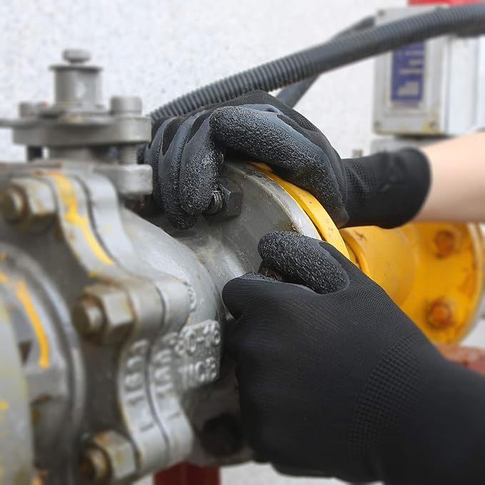 Evridwear Crinkle Latex Rubber Hand Coated Safety Work Gloves for Men Women General Multi Use Construction Warehouse Gardening Assembly Landscaping (L-Size) 12 Pairs Pack