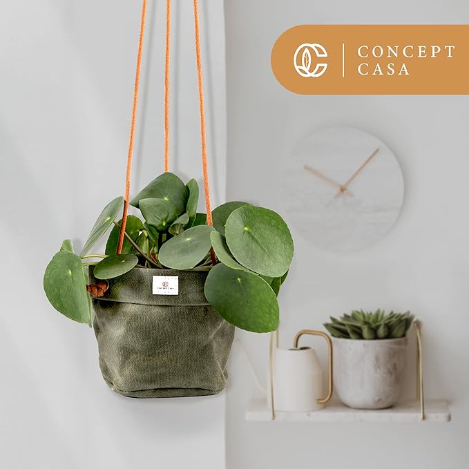 Waxed Canvas Handmade Hanging Planter for Indoor/Outdoor Plants, Hanging Basket Plant Holder Forest Green