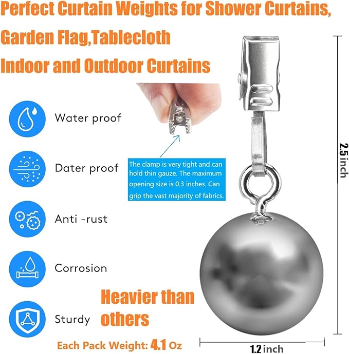 20 Pack Heavy Duty Curtain Weights, Heavy Weights for Outdoor Curtains of Pergola Patio Gazebo Cabana, Stainless Steel Weight Clip Down Curtain, Garden Flag, Shower Curtain, Tablecloth