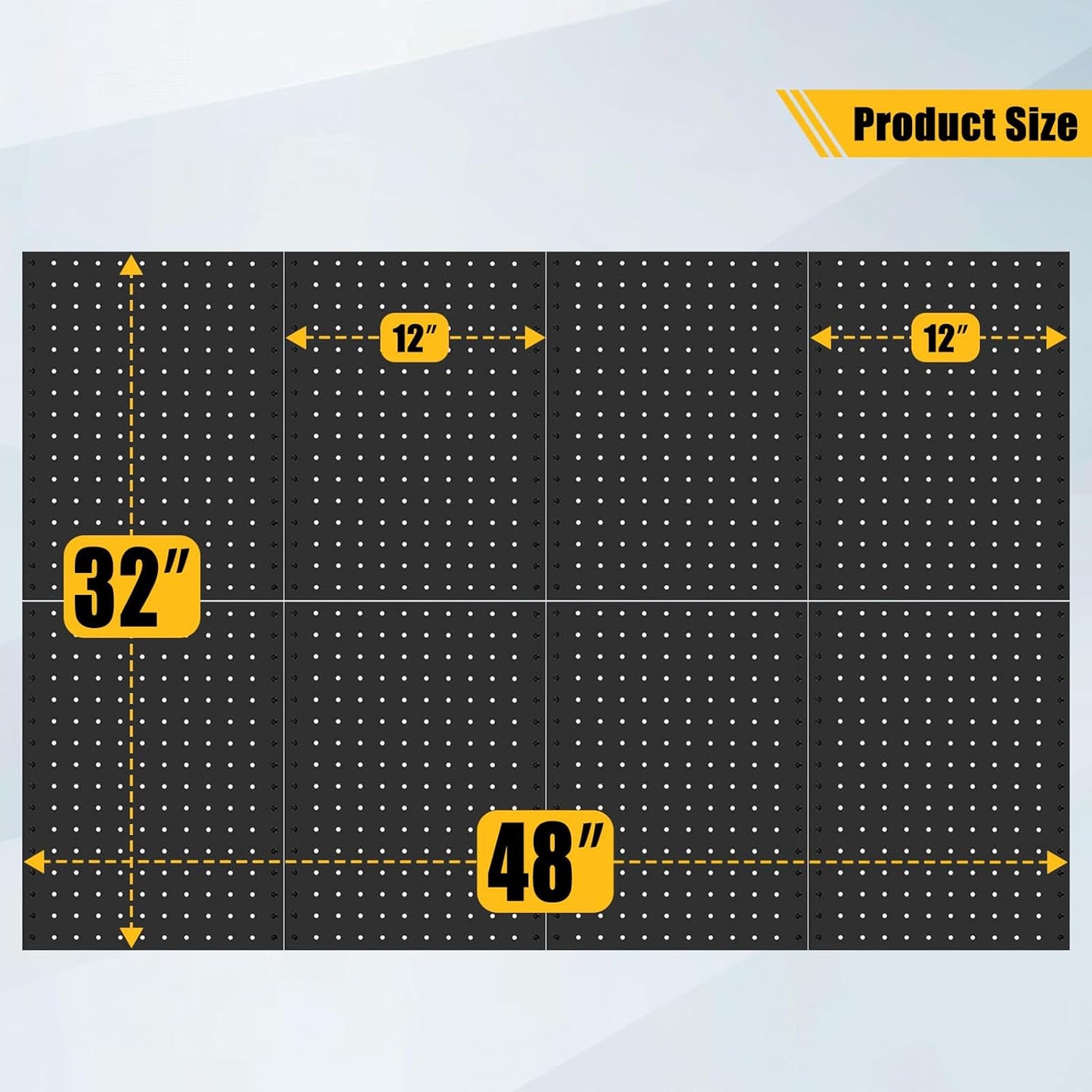 8 Pcs Metal Pegboard Panels, Heavy Duty Peg Boards for Garage and Garden Tool Storage, Includes Drywall Anchors and Screws Kits, Black (8 pcs 16in x 12in)