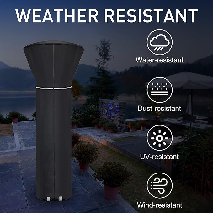 Patio Heater Covers with Reflective Strip,Outdoor Heater Cover Waterproof,Dustproof,Wind-Resistant,Sunlight-Resistant,Snow-Resistant,Black,89.5''x 33.5" Dome x 19.5" Base