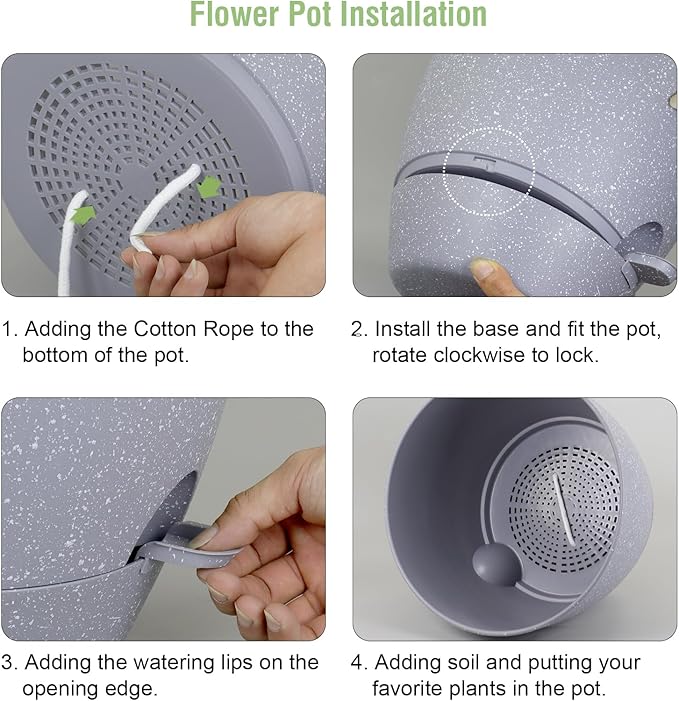 12 inch Large Self Watering Pots, Plant Pots with Mesh Drainage Holes for Indoor Outdoor Plants, Plastic Planters with Deep Reservoir for Garden House Flower Plants, Speckled Grey