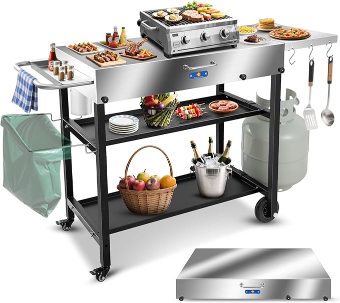 ARC Advanced Royal Champion Outdoor Grill Cart,Blackstone Griddle Stand,440lbs Grill Table Pizza Oven Stand with Wheels for Ninja Woodfire Grill (43" W*17" D)
