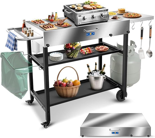 ARC Advanced Royal Champion Outdoor Grill Cart,Blackstone Griddle Stand,440lbs Grill Table Pizza Oven Stand with Wheels for Ninja Woodfire Grill (43" W*17" D)