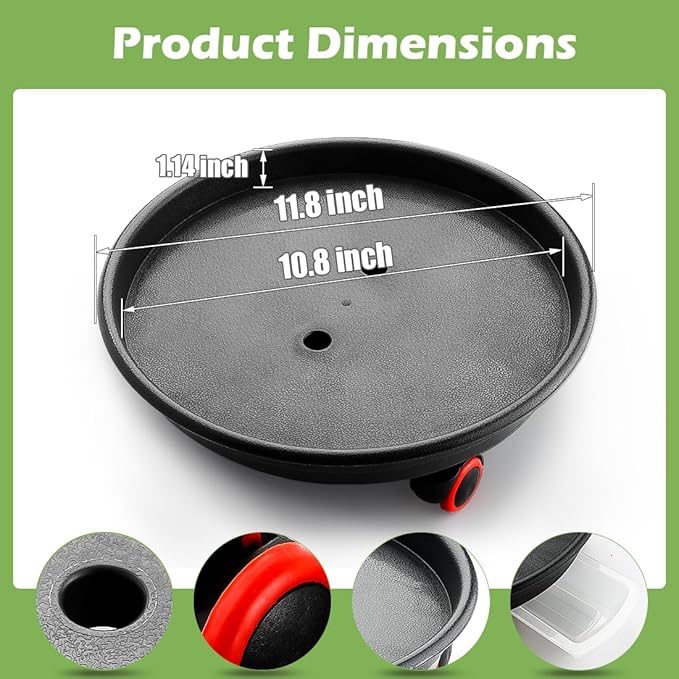 3-Pack Jumbo 15.7 Inch Planters with Rolling Saucers & Drainage – Large Flower Pots for Indoor/Outdoor, Heavy-Duty Moving Trays, Fits Tall Plants (Set of 3, Black)