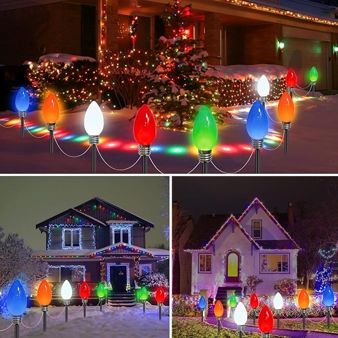10-Pack Jumbo C9 Solar Christmas Lights, Upgraded LED Outdoor Christmas Decoration, Larger Muticolor Bulbs Solar Lights Outdoor Waterproof for Outside Path Garden Holiday Yard Patio Decor (Multicolor)