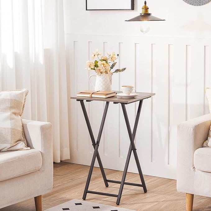 HOOBRO Folding TV Tray Table, Set of 2 Wooden TV Tray, Portable Sofa Side Snack Table, Industrial Desk for Small Spaces, Space-Saving, Easy to Install and Fold, Greige and Black BG27BZP201