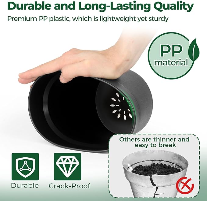 T4U 4 Inch Plant Pots 8-Pack, Small Flower Pots with Drainage Hole and Saucer, Decorative Nursery Pot Bulk for African Violet, Snake Plant, Succulent, Herb and Plants Indoor (8 Pcs 4" Pots, Black)