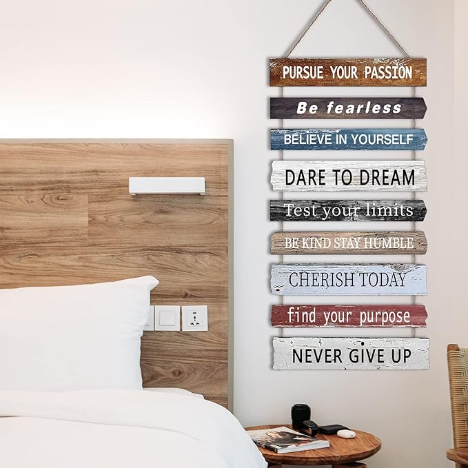 Joyhawk Motivational Wall Art Decor with Positive Quotes, Inspirational Wall Art Room Decor for Teen Girls Women, Rustic Wall Hanging Plaque Sign for Home Office Living Room Bathroom - 12x24 inch