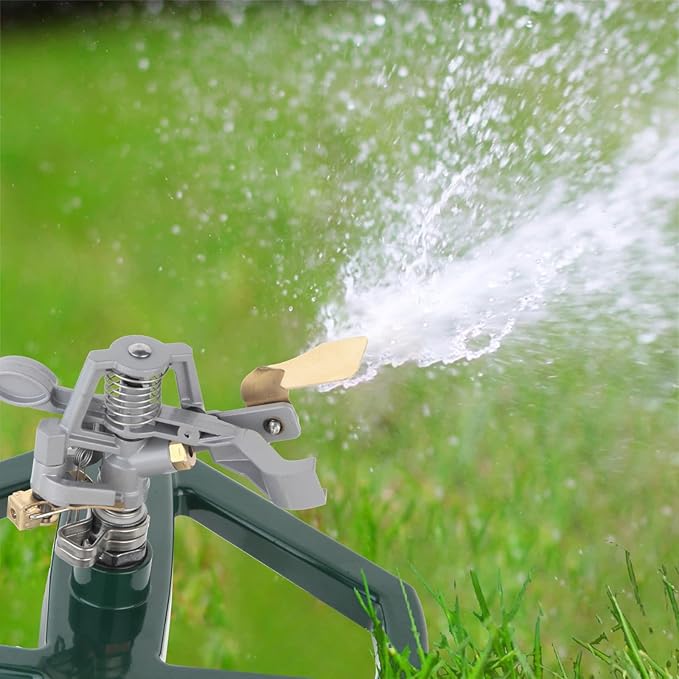 Metal Sprinklers for Yard Heavy Duty Zinc Alloy Pulsating Impact Sprinkler, Adjustable Rainbird Sprinkler Head with Metal Base, Sprinkler System for Lawn Yard Large Area Garden