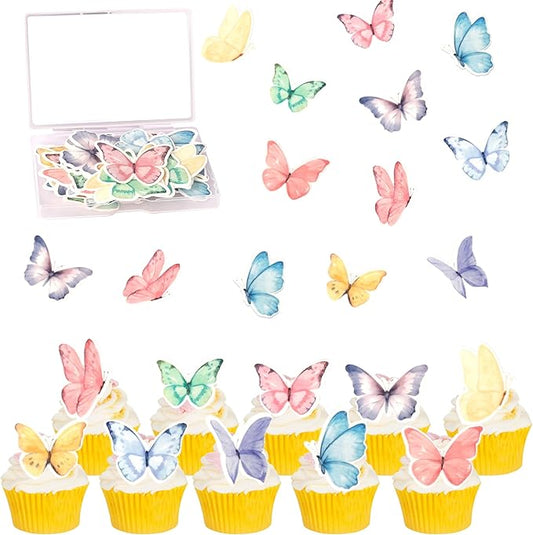 60 PCS Edible Butterfly Cupcake Toppers Edible Fondant for Cake Wafer Paper Butterflies Cupcake Picks Butterfly Cake Decorations Butterflies Theme Birthday Anniversary Wedding Party Supplies Colorful