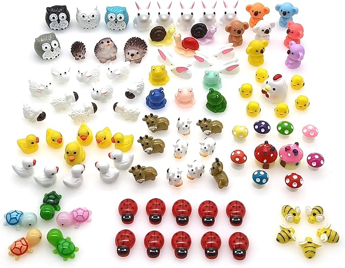 100 Pcs Mini Resin Animals Figures, Mixed Tiny Plastic Animals Figurines to Hide Miniature Fairy Garden Decorations Accessories