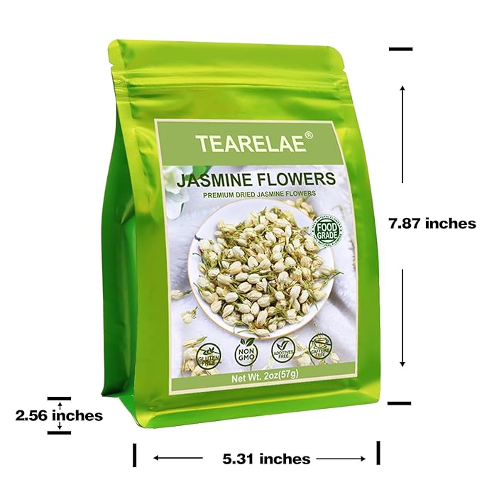 TEARELAE - Dried Jasmine Flowers Bud - Edible Flowers For Drinks - 100% Pure Natural Dried Herbs Loose Leaf Herbal Tea - For Soap Making, Bath Bombing, Candle Making and Tisanes - 2oz/57g