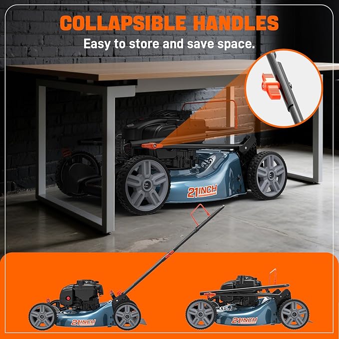 SENIX LSPG-M3 21-Inch Gas Push Lawn Mower with 125 cc 4-Cycle Briggs & Stratton Engine, 2-in-1,Mulching and Side Discharge, 6-Position Dual Lever Height Adjustment