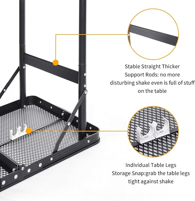 Small Folding Table 2FT Grill Table Foldable Camping Table Picnic Portable Mesh 2 Height Adjustable Outdoor Beach BBQ Black 23.6×15.7 inch