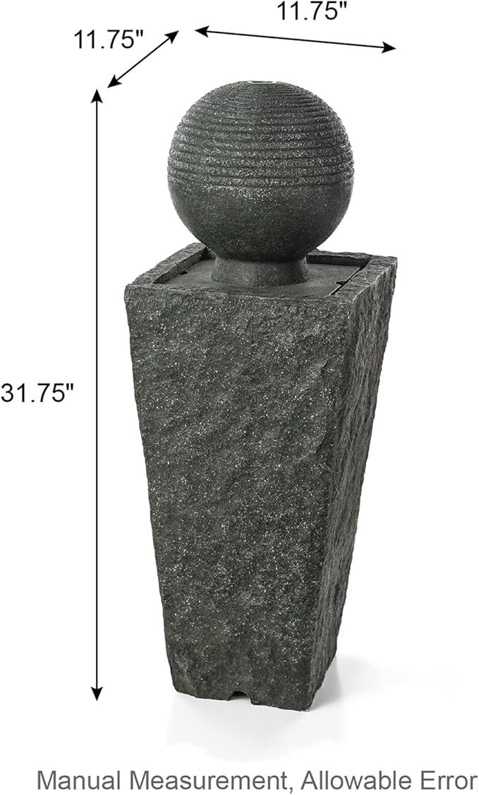 Glitzhome Outdoor Water Fountain with LED Light, Decorative Sphere Pedestal Outdoor Fountain with Submersible Pump, Vintage Waterfall Fountains for Garden Patio Deck Porch, 31.69”H